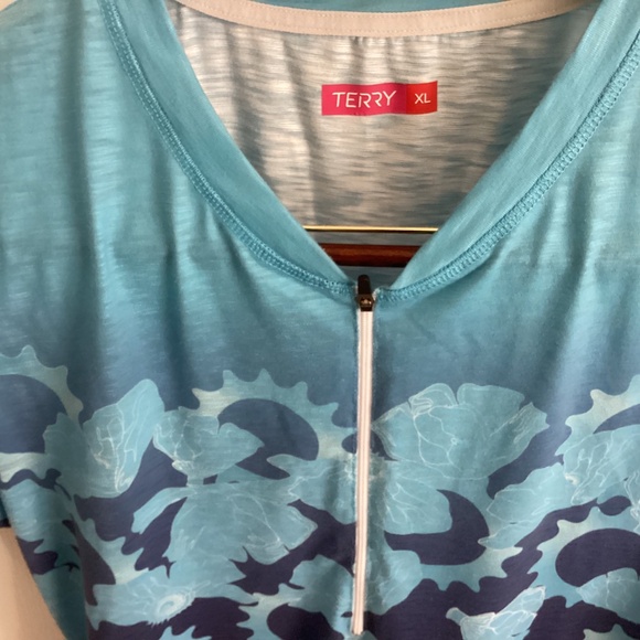 Ladies TERRY XL CYCLING JERSEY BLUE FLORAL 1/2 ZIP POCKETS - Picture 6 of 6